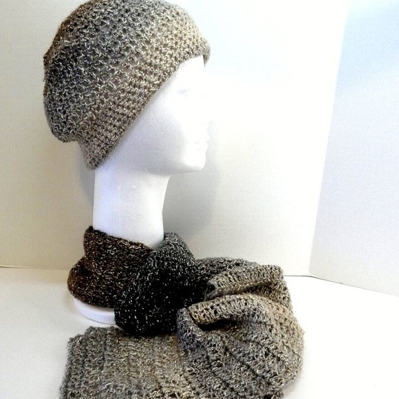 Multicolor Brown Black Cap Sparkly Designer Hat Soft Handmade Crochet Knit OS - Picture 7 of 7